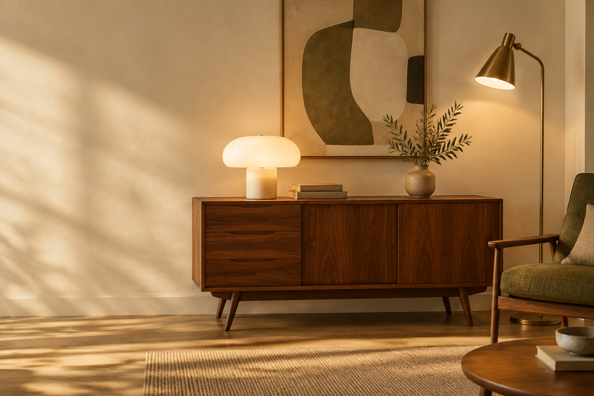 Mid-century modern hero banner for Decoreni